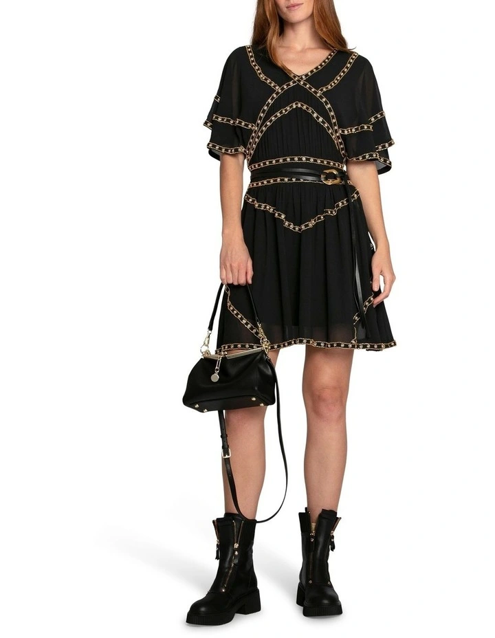 Golden Mark Beaded Trim Mini Dress in Black image 5