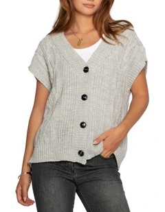 Rosette Oversized Knitted Vest in Grey