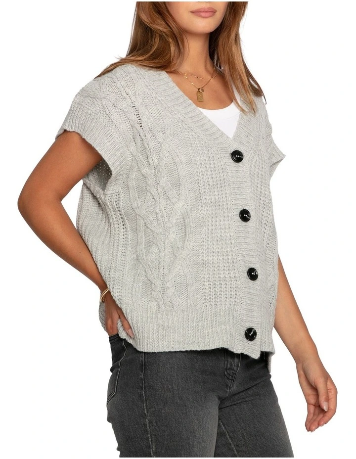 Rosette Oversized Knitted Vest in Grey image 2