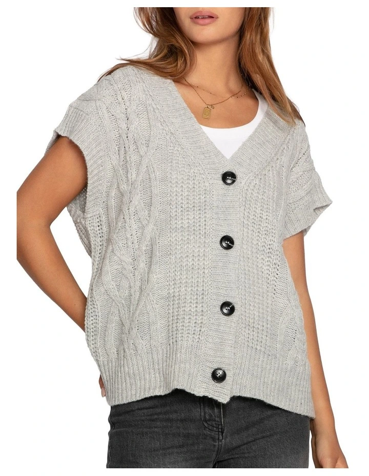 Rosette Oversized Knitted Vest in Grey image 5
