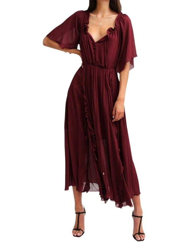 Amour Amour Ruffled Midi Dress in Burgundy image 1