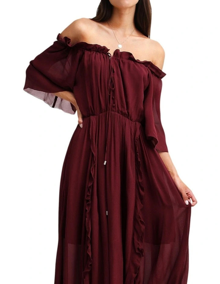 Amour Amour Ruffled Midi Dress in Burgundy image 3