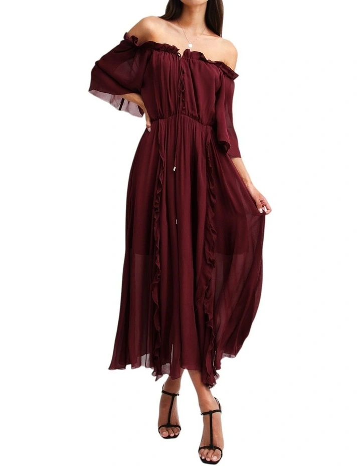 Amour Amour Ruffled Midi Dress in Burgundy image 4