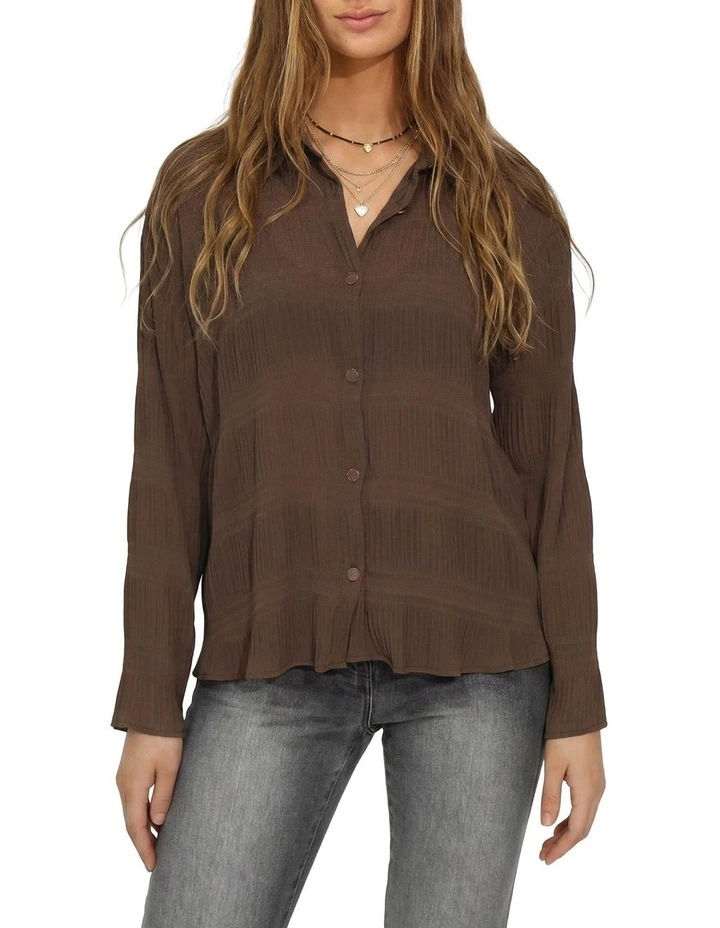 Yoko Shirred Chiffon Blouse in Chocolate image 2