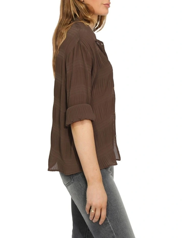 Yoko Shirred Chiffon Blouse in Chocolate image 5