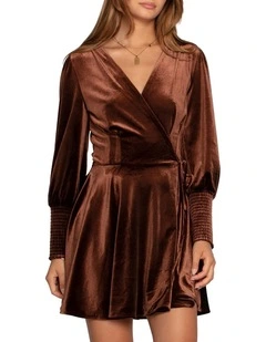 Loved You First Velvet Mini Dress in Chocolate