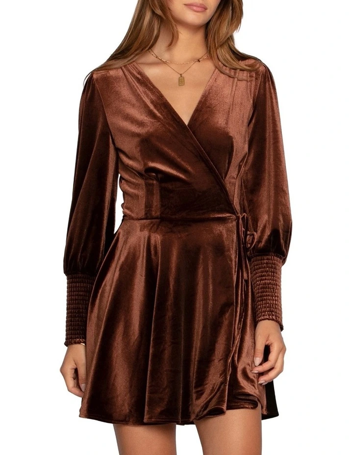 Loved You First Velvet Mini Dress in Chocolate image 1