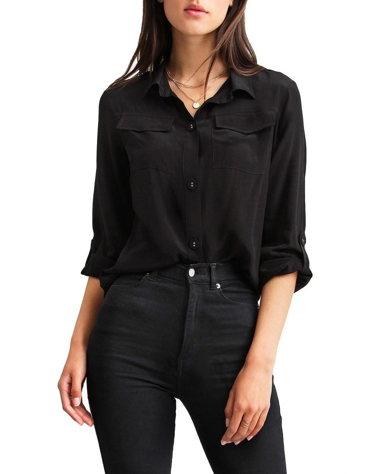 Eclipse Rolled Sleeve Blouse in Black image 1