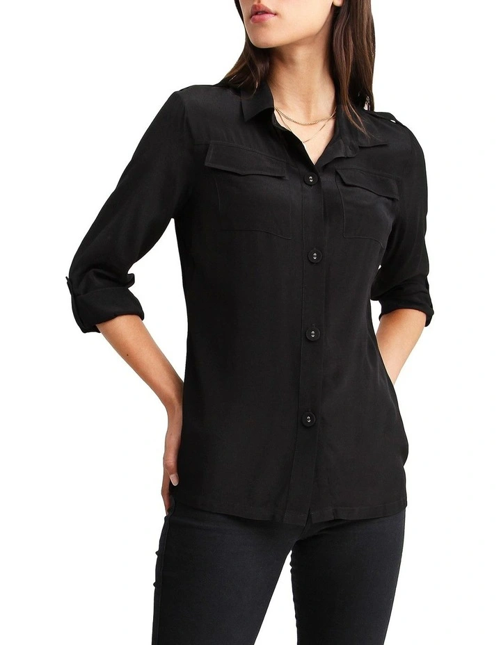 Eclipse Rolled Sleeve Blouse in Black image 4