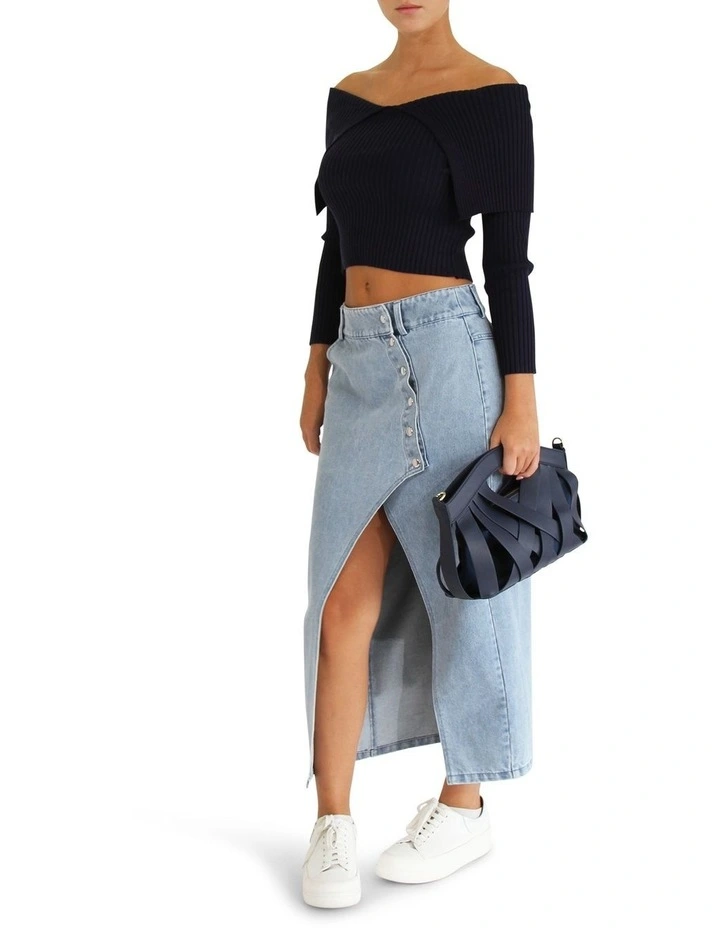 More Than Words Collared Knit Top in Navy image 1