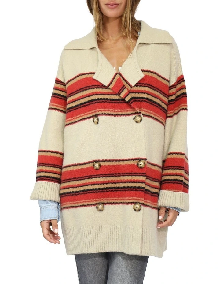 So Many Likes Oversized Knitted Cardi Coat in Stripe image 1