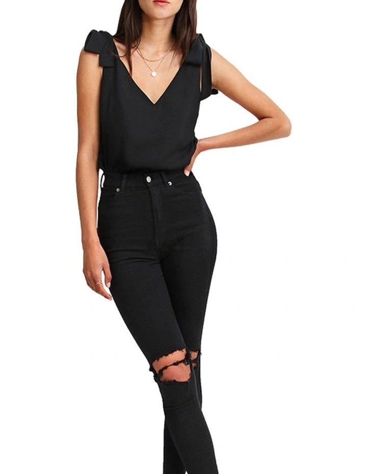 Feel For You V-Neck Top in Black image 4