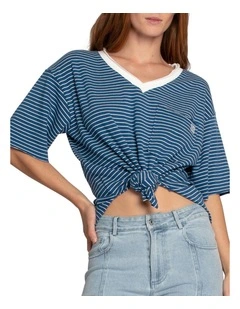 Brave Soul Oversized Striped T-Shirt in Blue/White