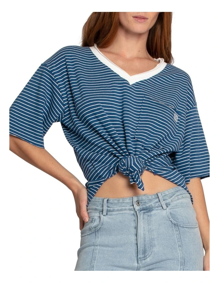 Brave Soul Oversized Striped T-Shirt in Blue/White image 1