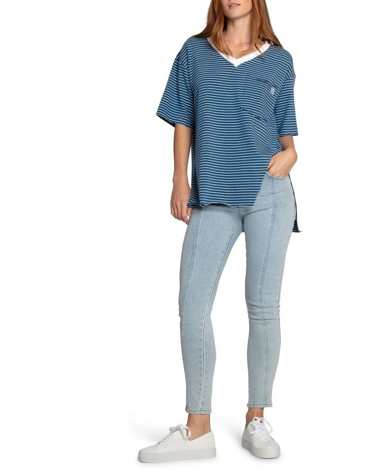 Brave Soul Oversized Striped T-Shirt in Blue/White image 2