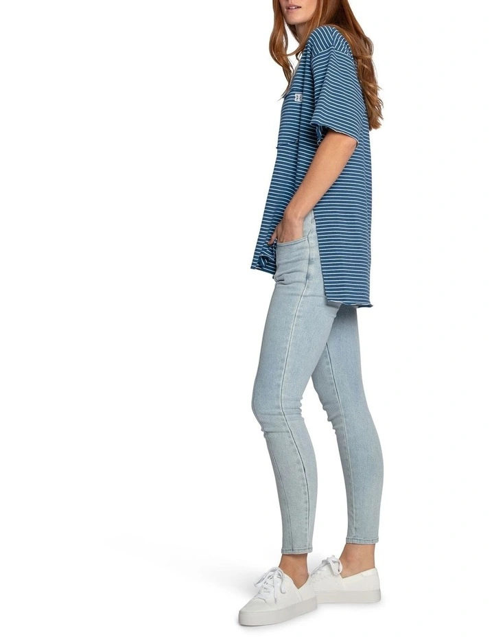 Brave Soul Oversized Striped T-Shirt in Blue/White image 3