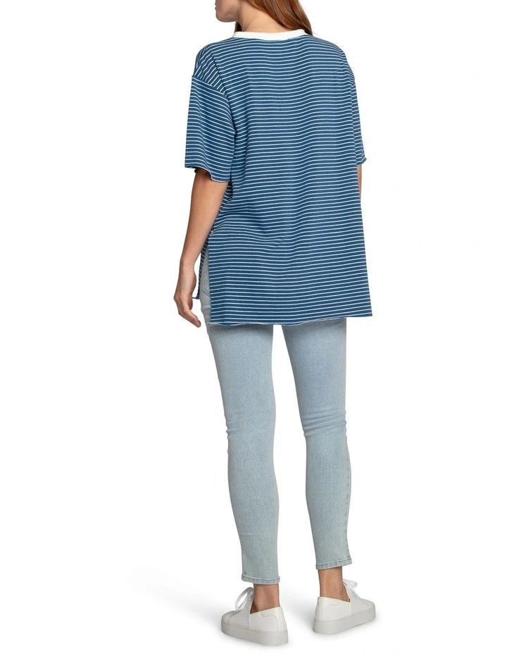 Brave Soul Oversized Striped T-Shirt in Blue/White image 4