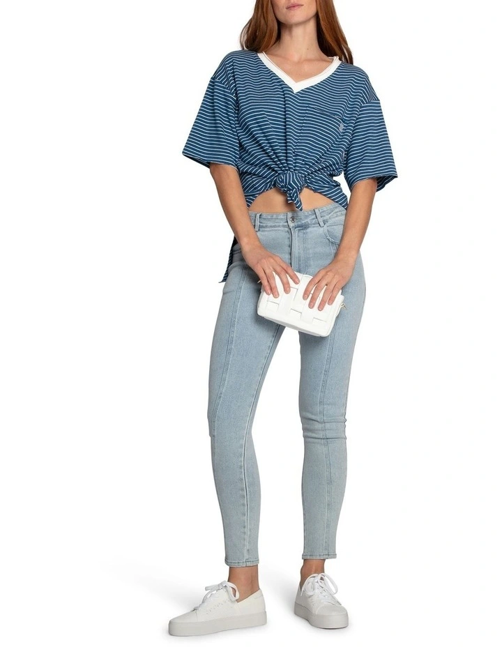 Brave Soul Oversized Striped T-Shirt in Blue/White image 5