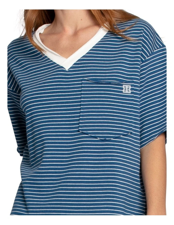 Brave Soul Oversized Striped T-Shirt in Blue/White image 6