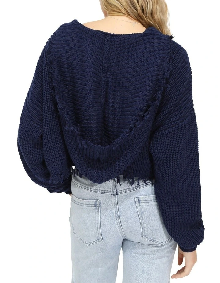 Another Love Fringe Zip Knit in Navy image 4
