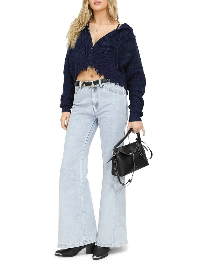 Another Love Fringe Zip Knit in Navy image 5