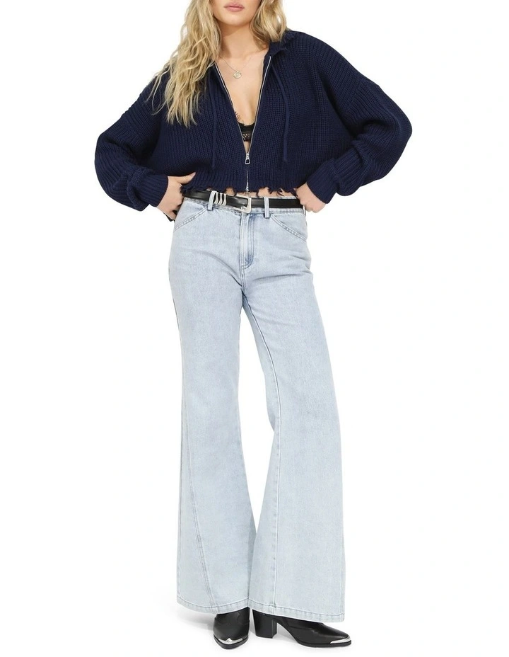 Another Love Fringe Zip Knit in Navy image 6