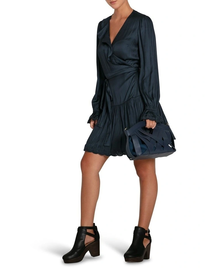 Wild Flower Embroidered Wrap Dress in Navy image 2