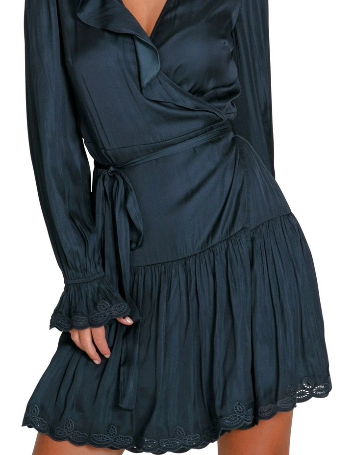 Wild Flower Embroidered Wrap Dress in Navy image 3