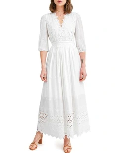 All Eyes On Me Midi Dress in White