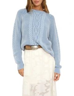 Hudson Street Cable Garment Dyed Sweater in Light Blue