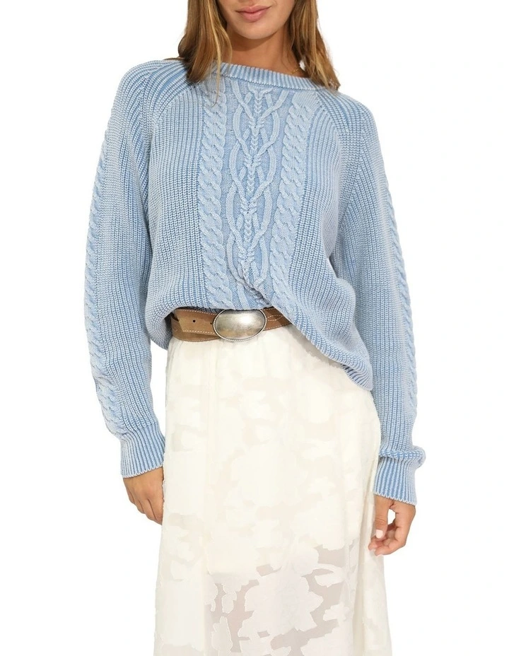 Hudson Street Cable Garment Dyed Sweater in Light Blue image 1