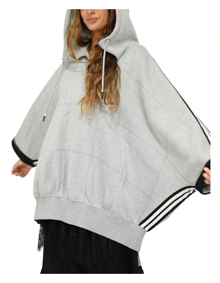 Living by the Ocean Oversized Striped Hoodie in Grey Melange image 2