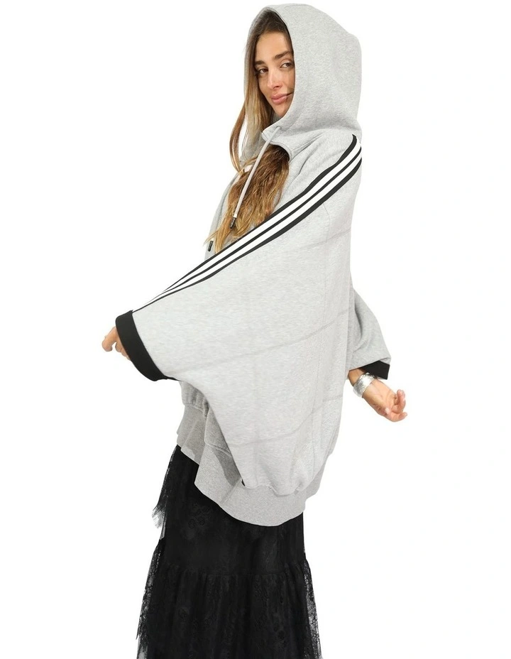Living by the Ocean Oversized Striped Hoodie in Grey Melange image 3
