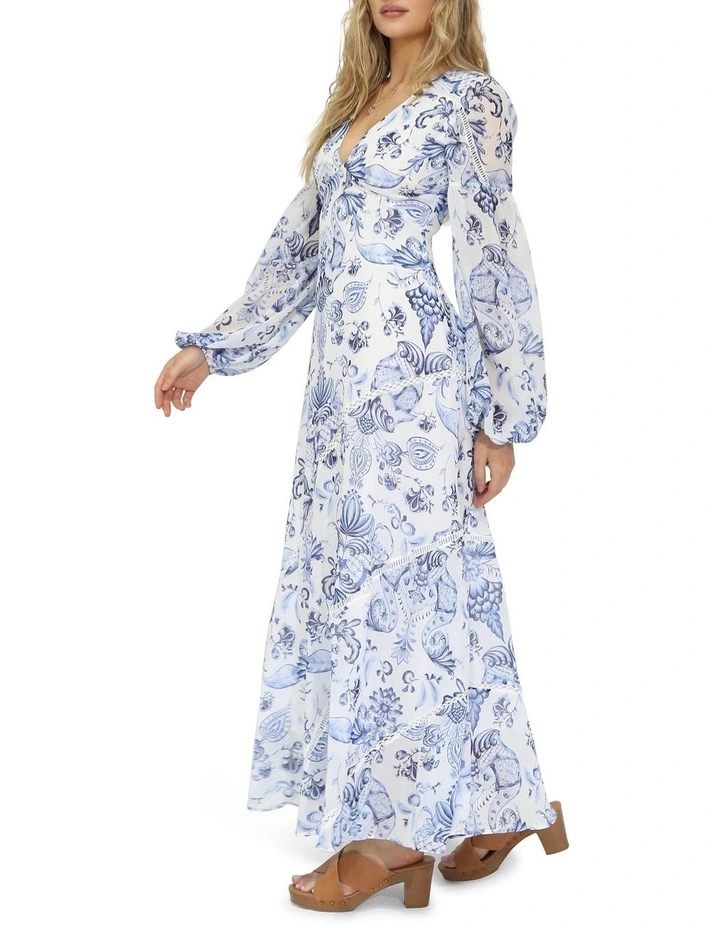In Your Dreams Maxi Dress in White/Blue image 3