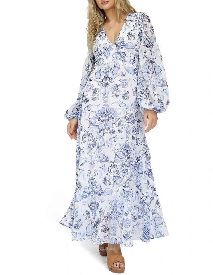 In Your Dreams Maxi Dress in White/Blue image 7