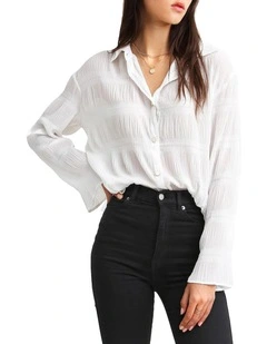 Yoko Shirred Chiffon Blouse in Cream