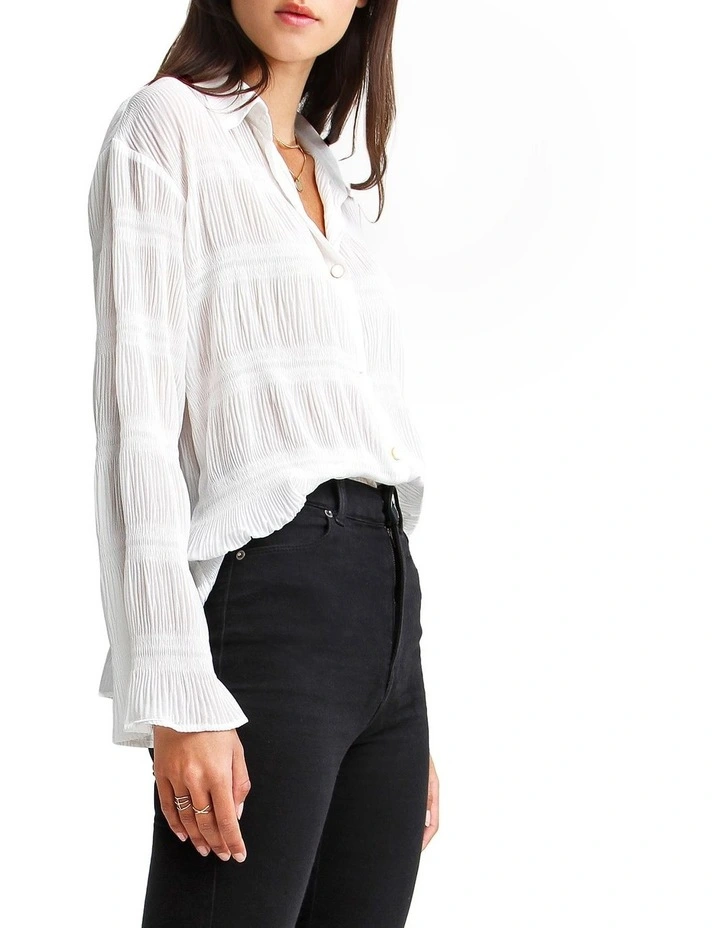Yoko Shirred Chiffon Blouse in Cream image 2