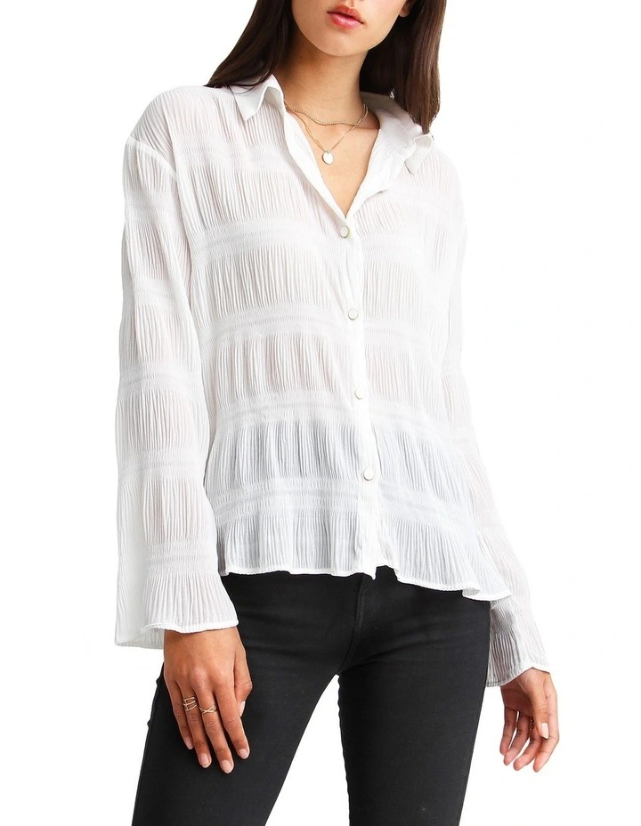 Yoko Shirred Chiffon Blouse in Cream image 4
