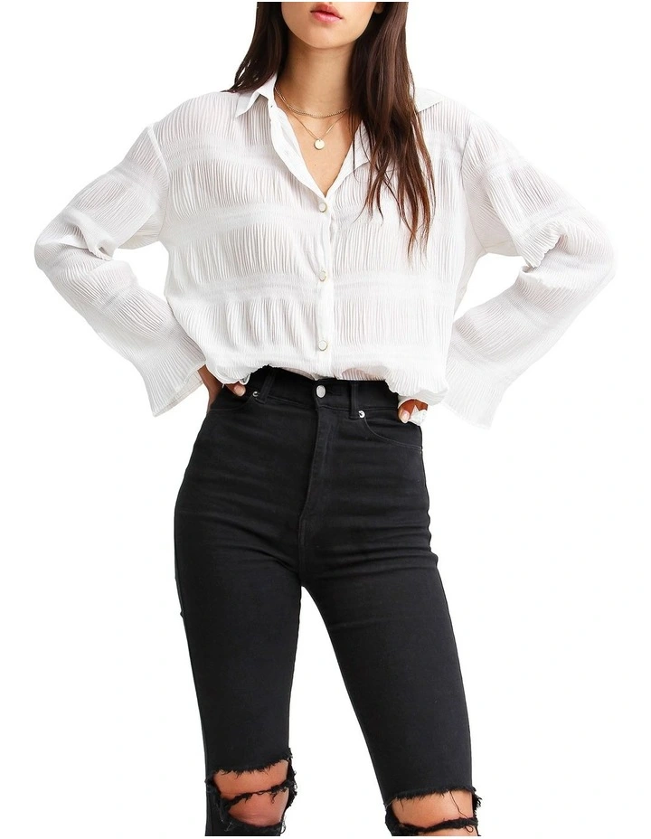 Yoko Shirred Chiffon Blouse in Cream image 6