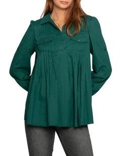 Catch Feelings Pintuck Shirt in Washed Green