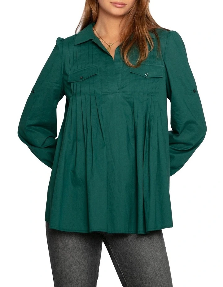 Catch Feelings Pintuck Shirt in Washed Green image 1