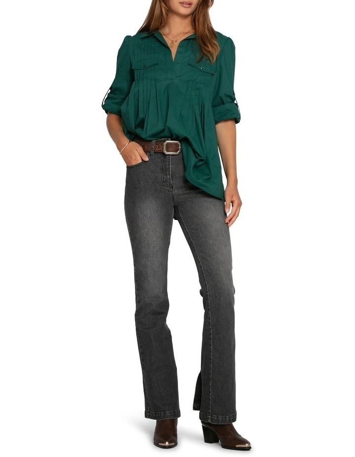 Catch Feelings Pintuck Shirt in Washed Green image 2