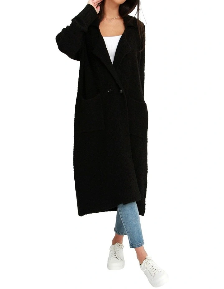 Born To Run Sustainable Sweater Coat in Black image 1
