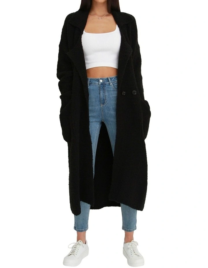Born To Run Sustainable Sweater Coat in Black image 2