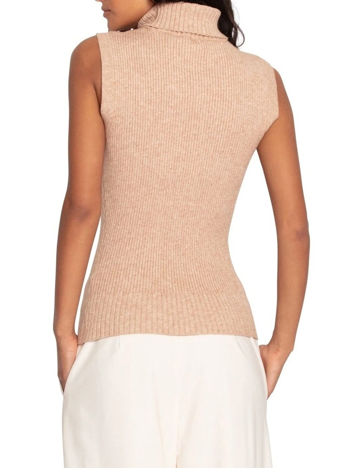 Equation Sleeveless Turtleneck Knit in Camel image 4