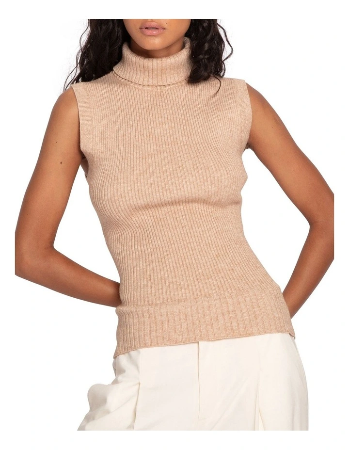 Equation Sleeveless Turtleneck Knit in Camel image 5