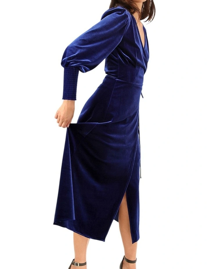 Current Mood Velvet Wrap Dress in Royal Blue image 2