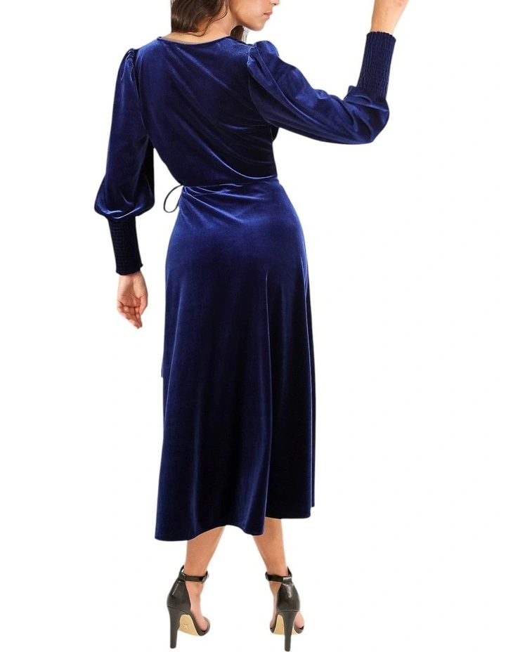 Current Mood Velvet Wrap Dress in Royal Blue image 4