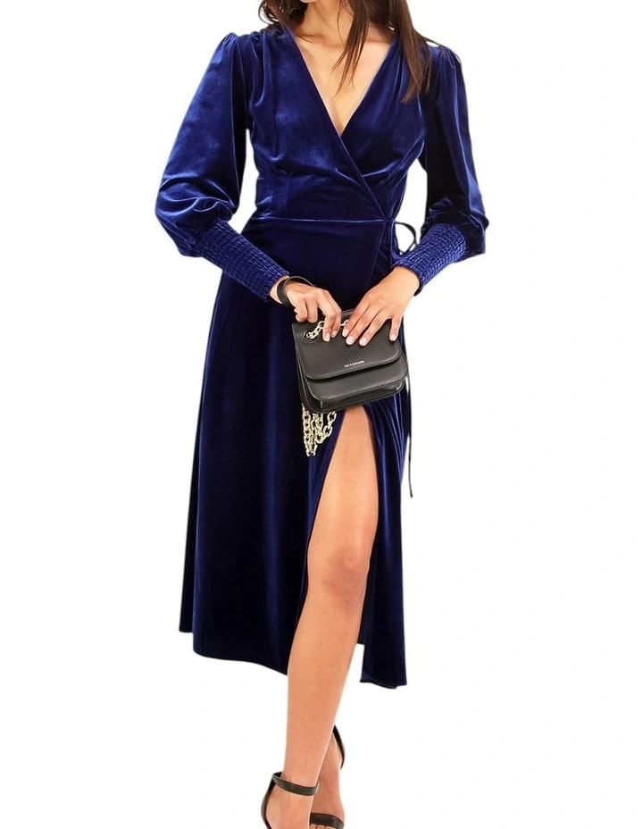 Current Mood Velvet Wrap Dress in Royal Blue image 5