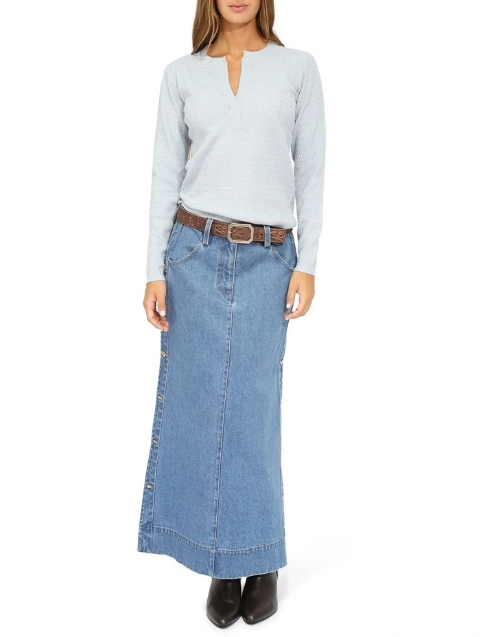 Frankie Textured Knitted Long Sleeve Top in Denim Blue image 6